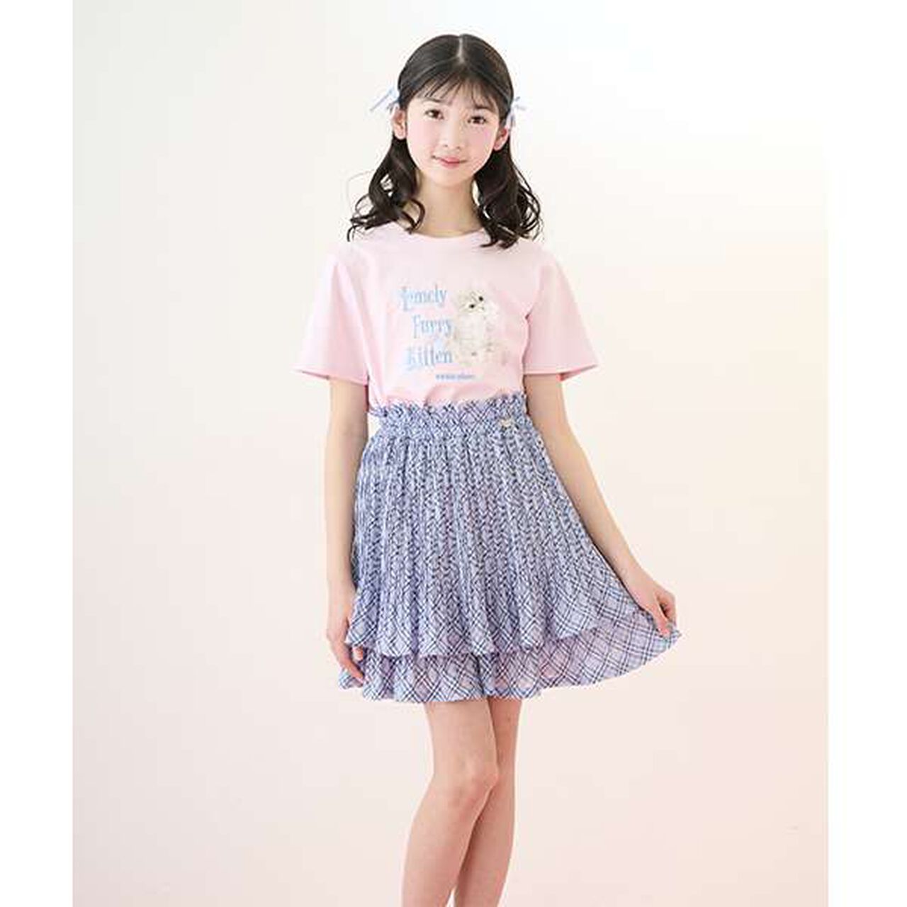 Sheer Check Random Pleated Skirt-Pants,Light gray, large image number 14