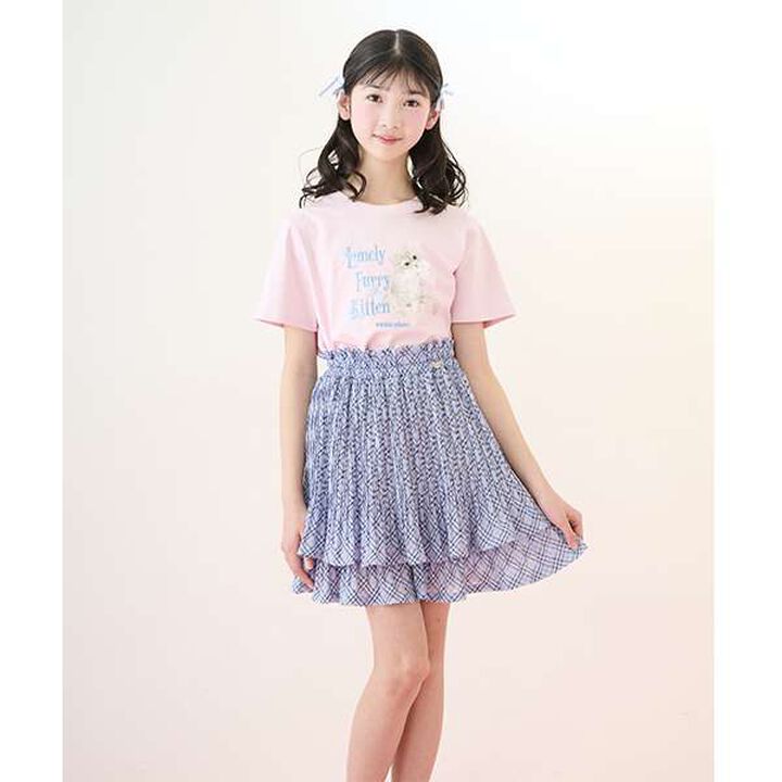 Sheer Check Random Pleated Skirt-Pants,Light gray, medium image number 14