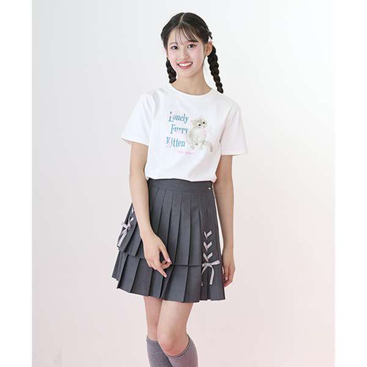 Lace-Up Ribbon Double Layer Pleated Skirt-Pants,Gray, large image number 1