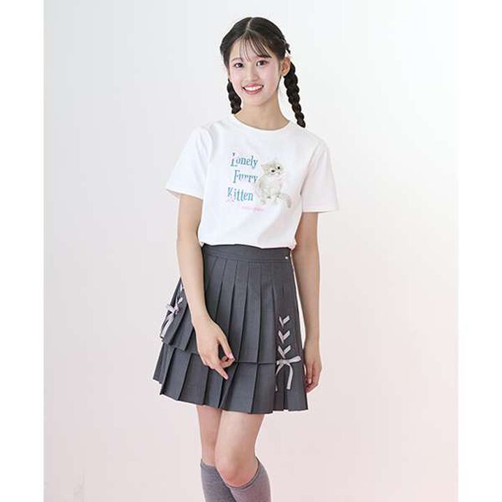 Lace-Up Ribbon Double Layer Pleated Skirt-Pants,Gray, medium image number 1