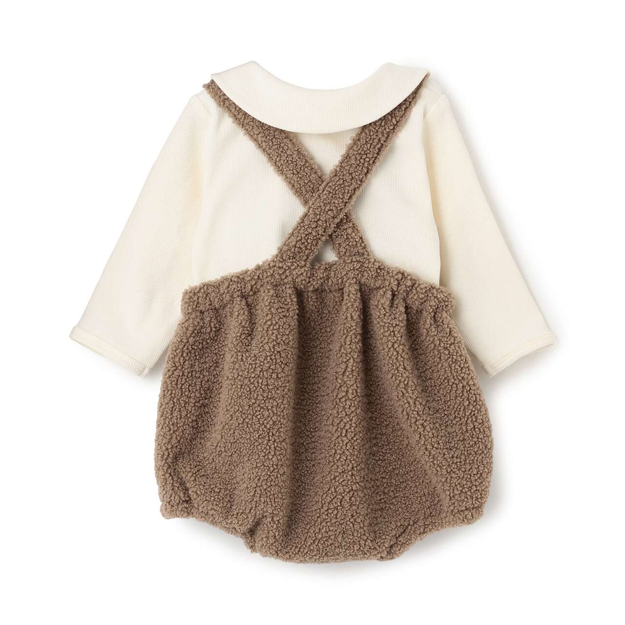 [D Bruna] Collared Romper + Boa Fabric Salopette Set,Off white, large image number 8