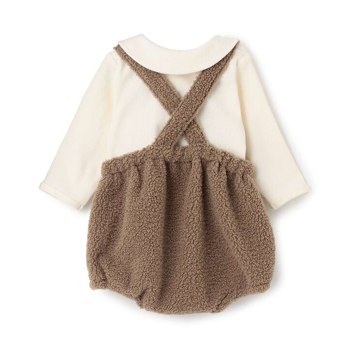 [D Bruna] Collared Romper + Boa Fabric Salopette Set,Off white, medium image number 8