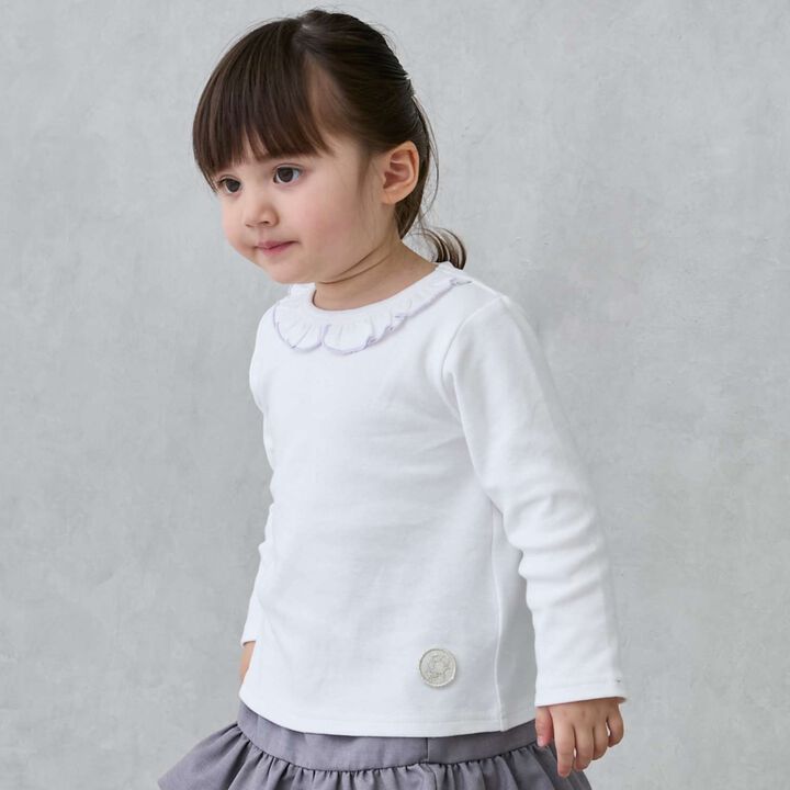 Organic Frilled Collar Long-Sleeve T-Shirt,Blue green, medium image number 4