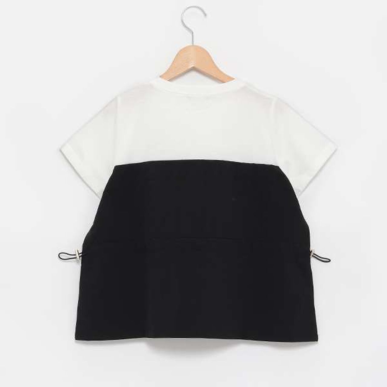 Layered Peplum Half T-Shirt,Black, large image number 1