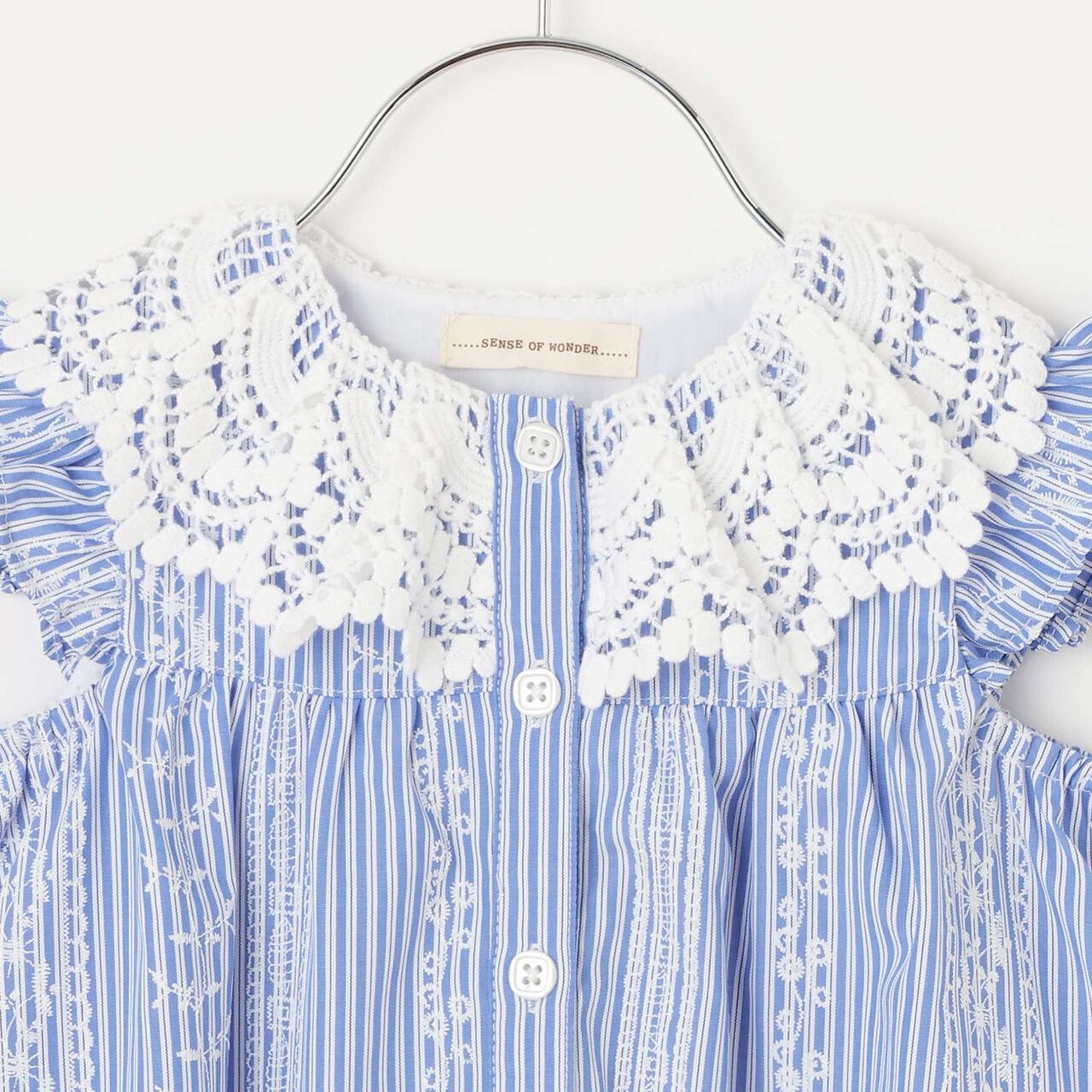 Lace Print Stripe One-Piece Dress,Blue, large image number 2