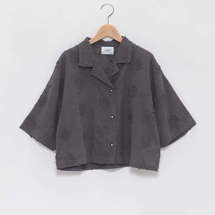 [LADIES] Floral Lace Shirt,Charcoal gray, medium image number 0