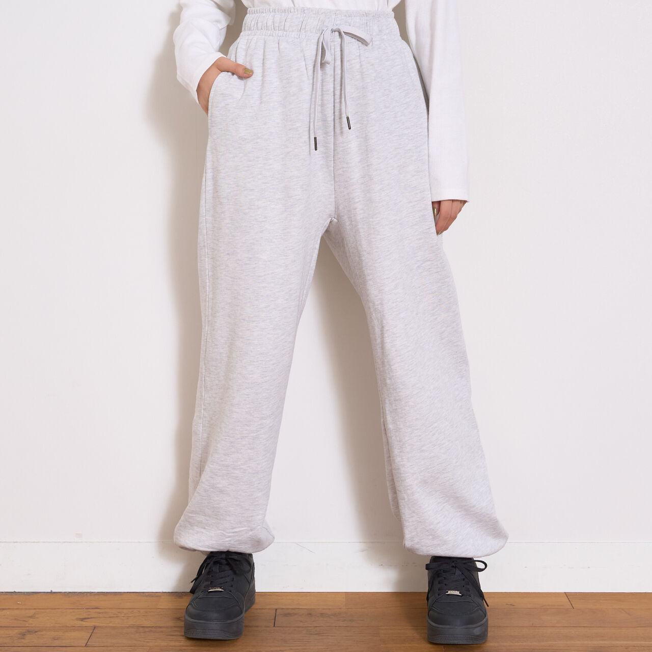 Wool Lined 100% Cotton Sweat Jogger Pants,Black, large image number 2