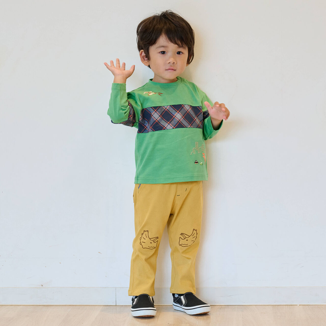 Dinosaur and City Checkered Long-Sleeve T-Shirt,Smoke white, large image number 15