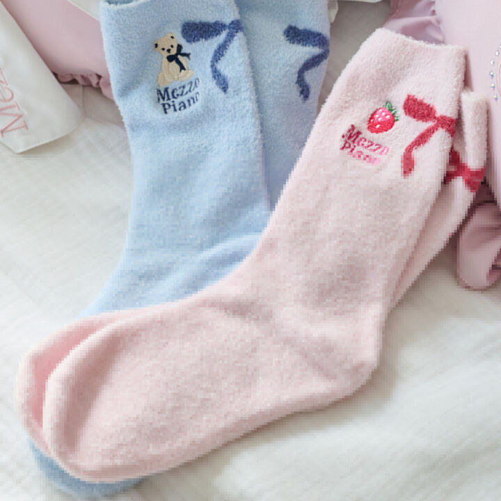 [乳木果油加工絨毛材質] 混款刺繡室內襪,粉紅色, medium image number 0