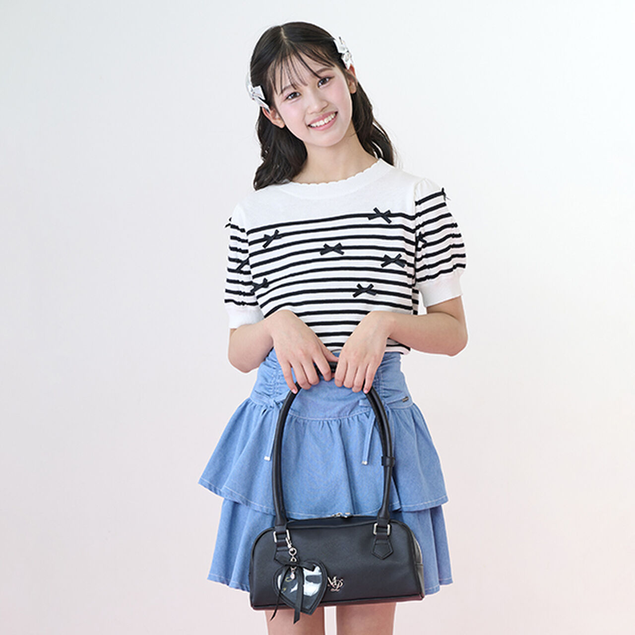 Heart Charm Long Handle Bag,Light blue, large image number 20