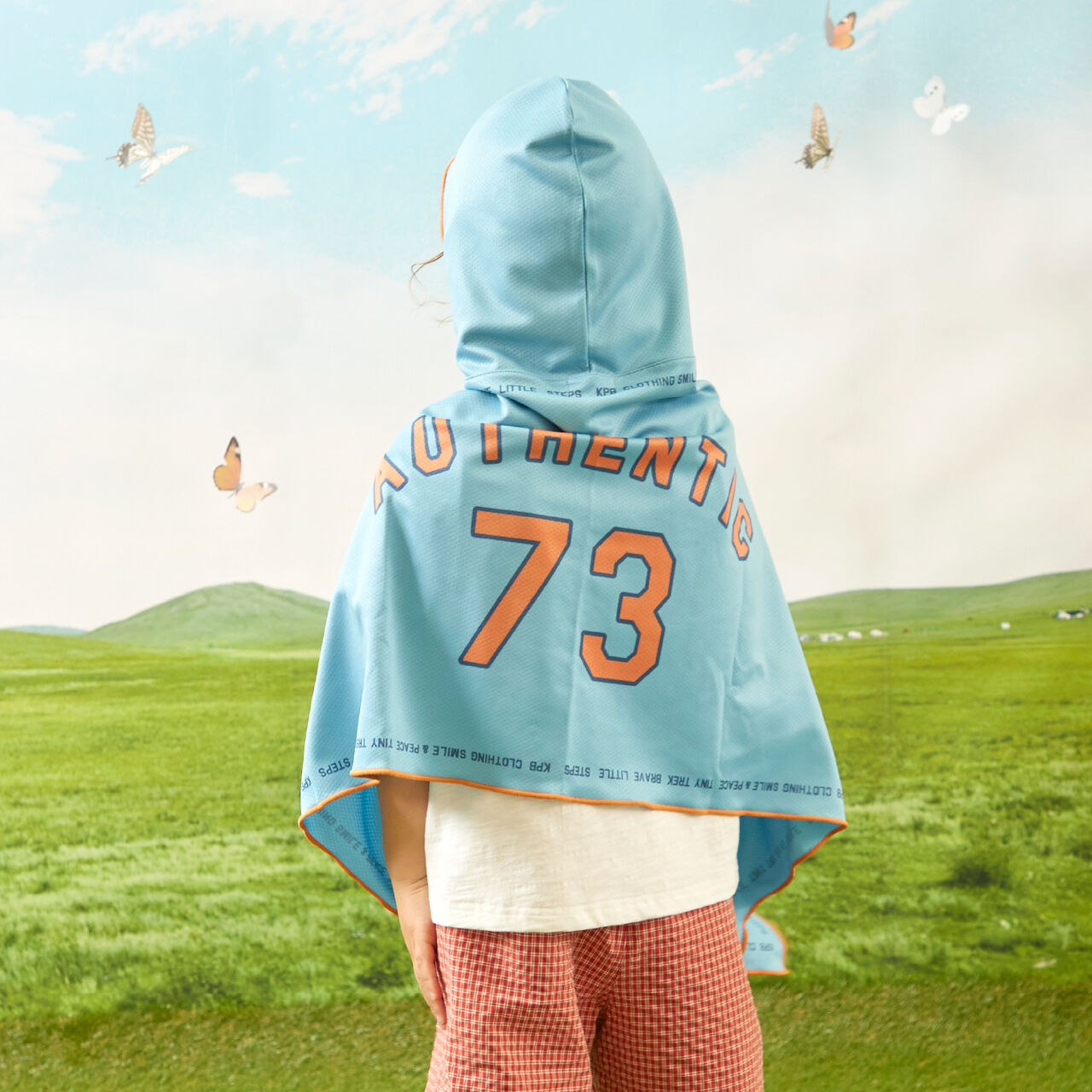 Hooded Mini Poncho,Blue, large image number 0