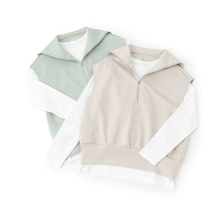 [AMI] Sailor Half-Zip Dampa Vest &times; Long Sleeve T-Shirt,Light green, medium image number 17