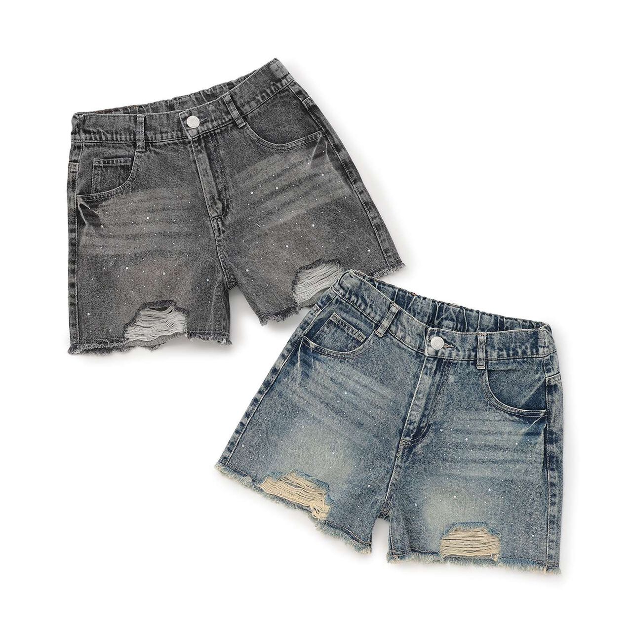 [LTXC] Sparkling Distressed Denim Shorts,Gray, large image number 6