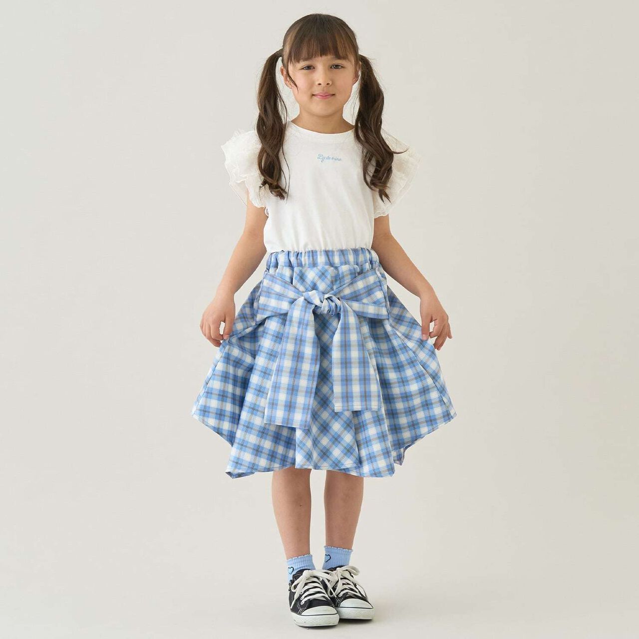 Gathered Check Shirt-Style Skirt with Inner Shorts [Kids Girls],Red, large image number 18