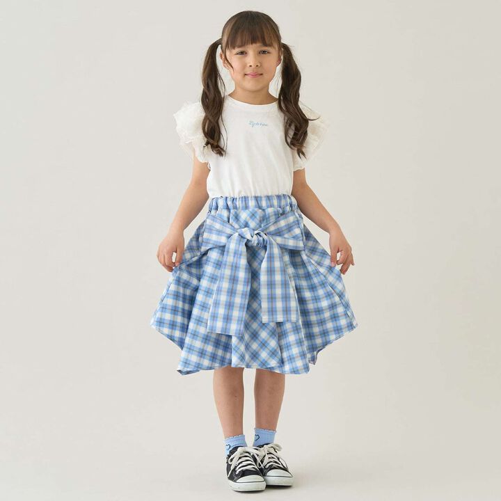 Gathered Check Shirt-Style Skirt with Inner Shorts [Kids Girls],Red, medium image number 18