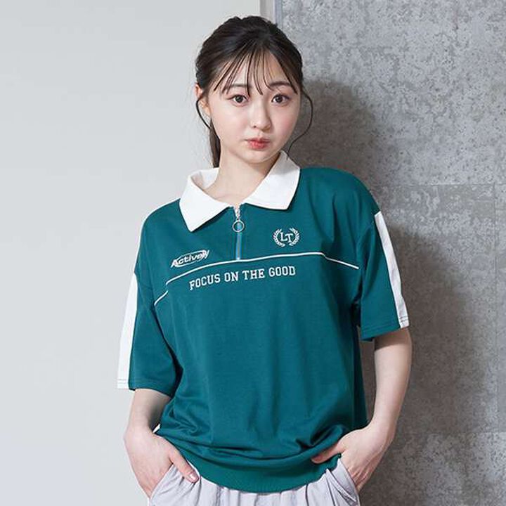 LTXC - Half-Zip Loose Half T-Shirt,Moss green, medium image number 0