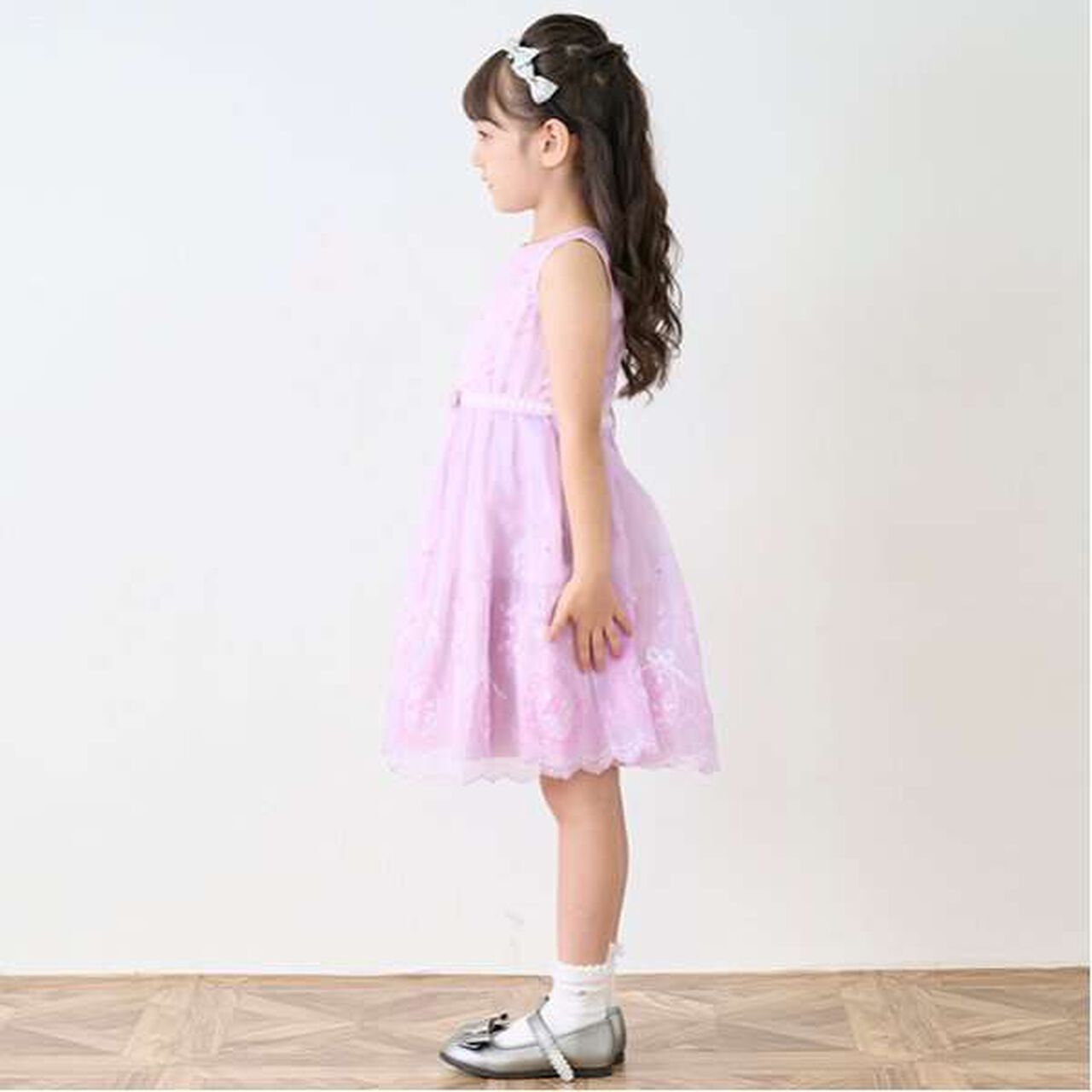 Rose Embroidery Organza One-Piece Dress,Black, large image number 7