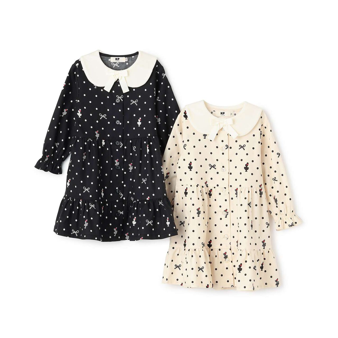 Dot Ribbon Pattern Viera One-Piece Dress [with Tippet],Ivory, large image number 10