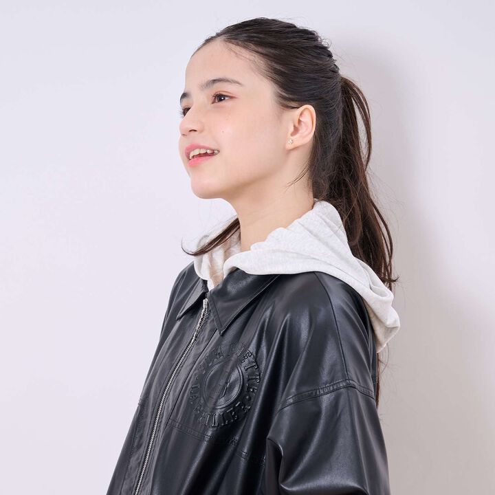 [Machine Washable] Faux Leather Bomber Jacket,Black, medium image number 11