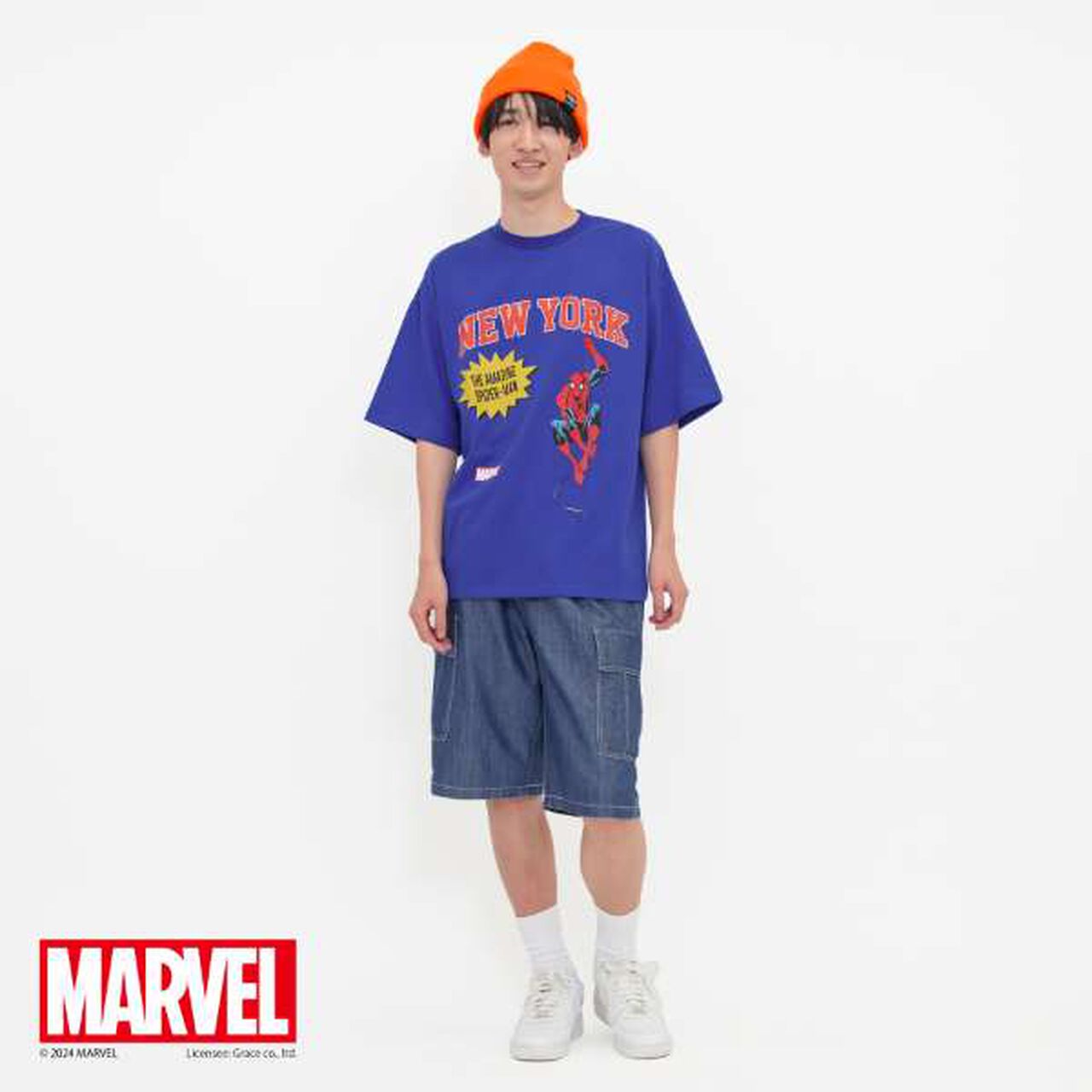 [Adult Size Available] [MARVEL] Spider-Man College Logo Big T-Shirt,White, large image number 2