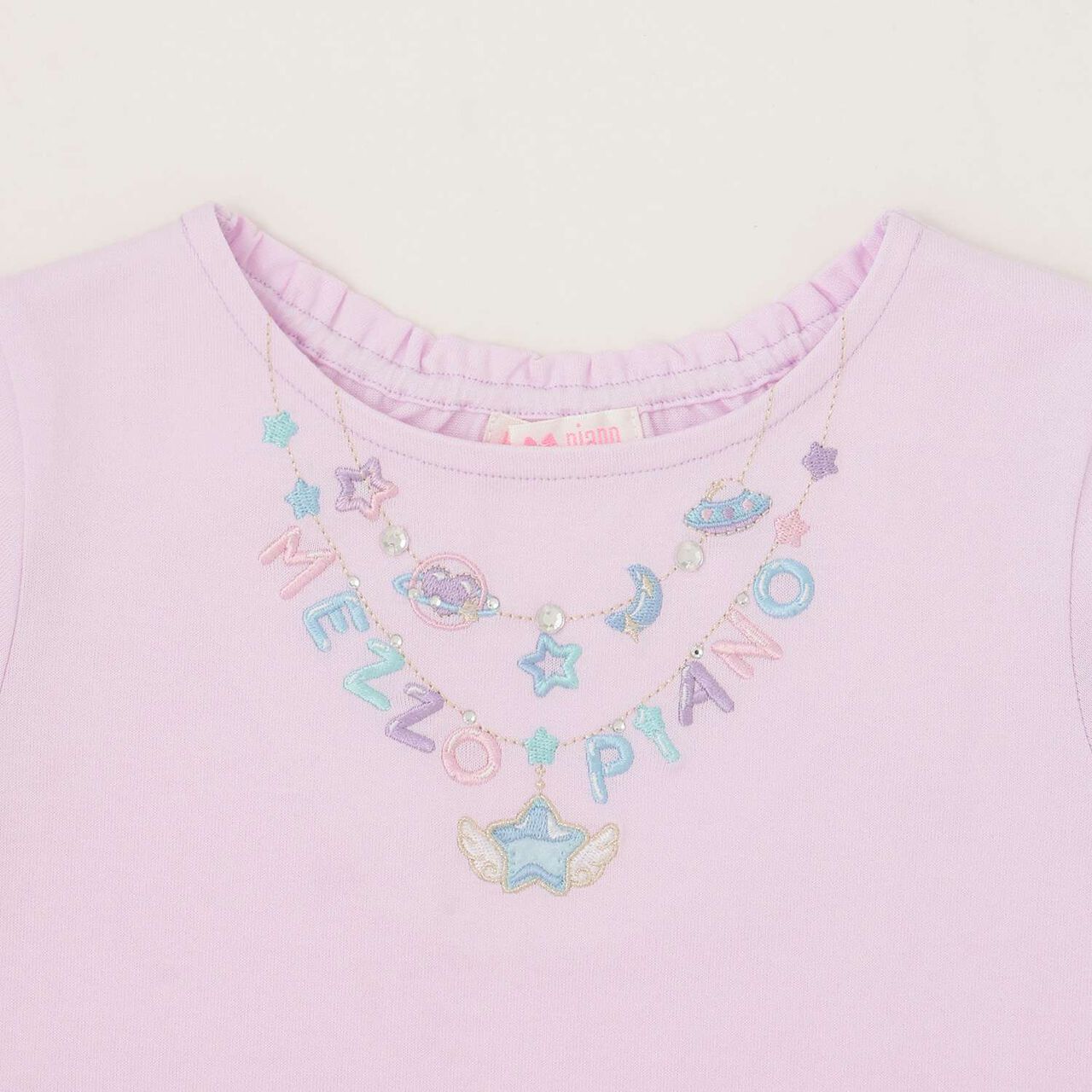 Necklace Embroidery Sleeve Frill Short Sleeve T-Shirt,Off white, large image number 2