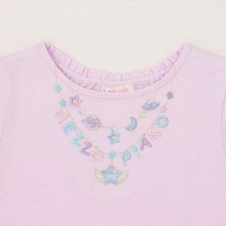 Necklace Embroidery Sleeve Frill Short Sleeve T-Shirt,Off white, medium image number 2