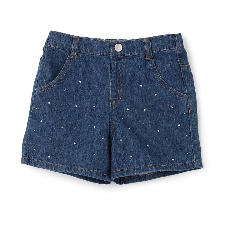 Rhinestone Denim Shorts,Navy, medium image number 0