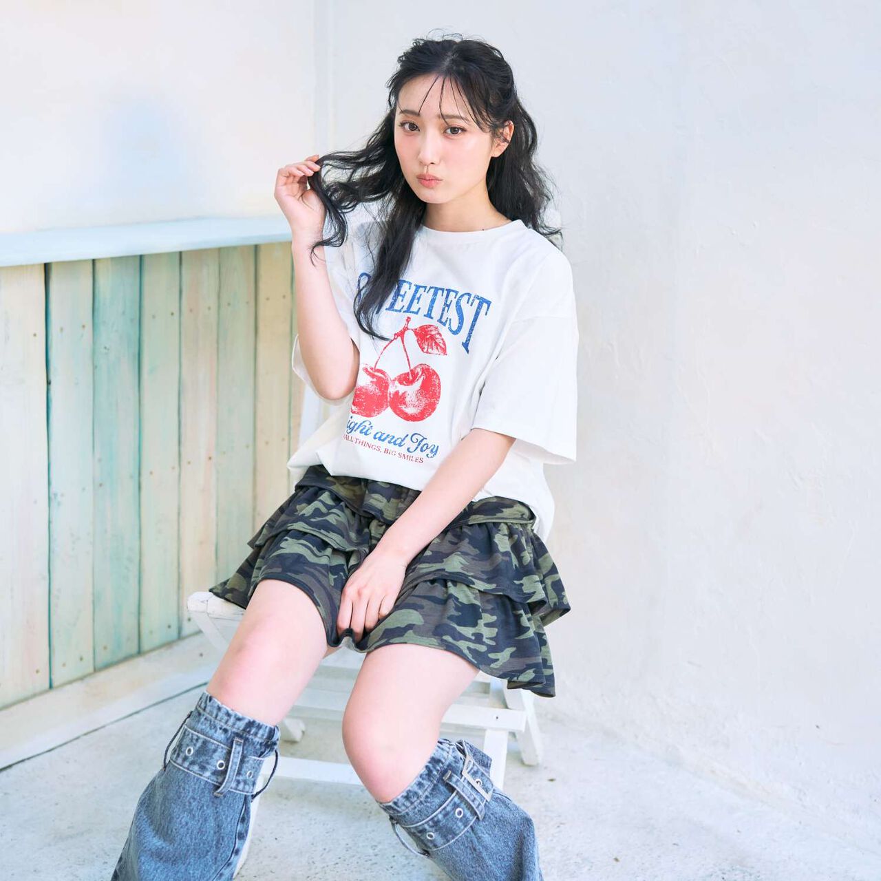 [LTXC] Camouflage Tiered Cut Mini Skirt,Khaki, large image number 1