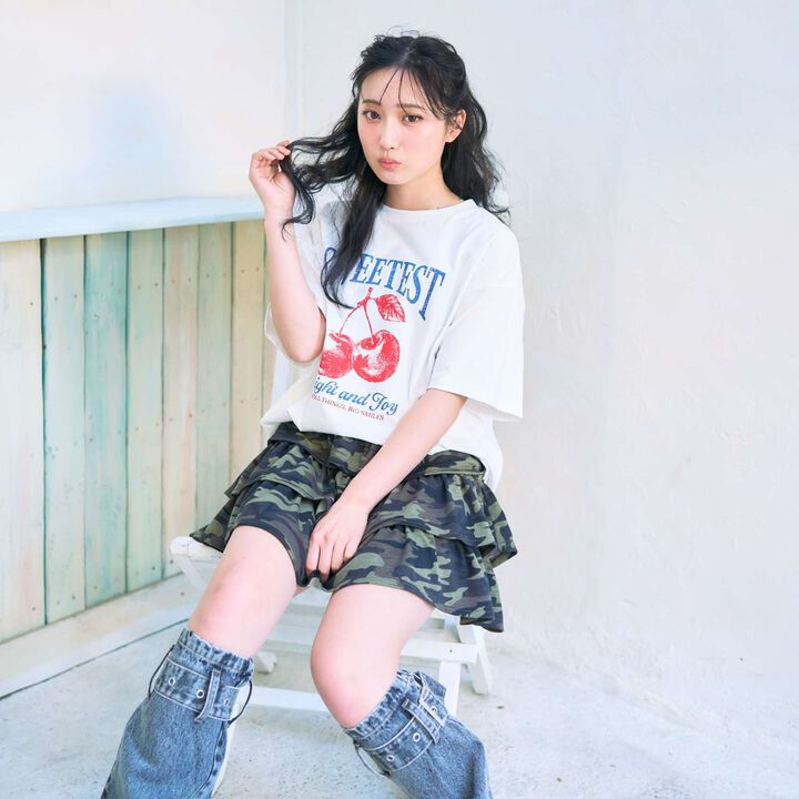 [LTXC] Camouflage Tiered Cut Mini Skirt,Khaki, medium image number 1