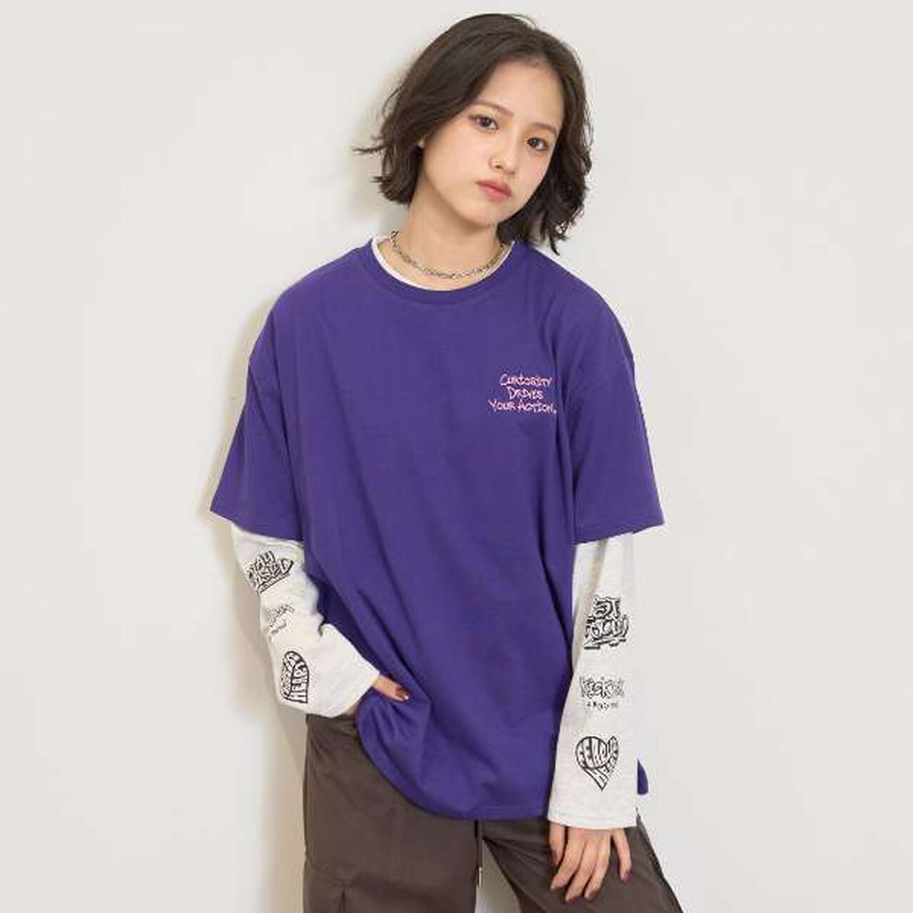 [LTXC/Quick-Dry] Loose T-Shirt Layered Set,Purple, large image number 4