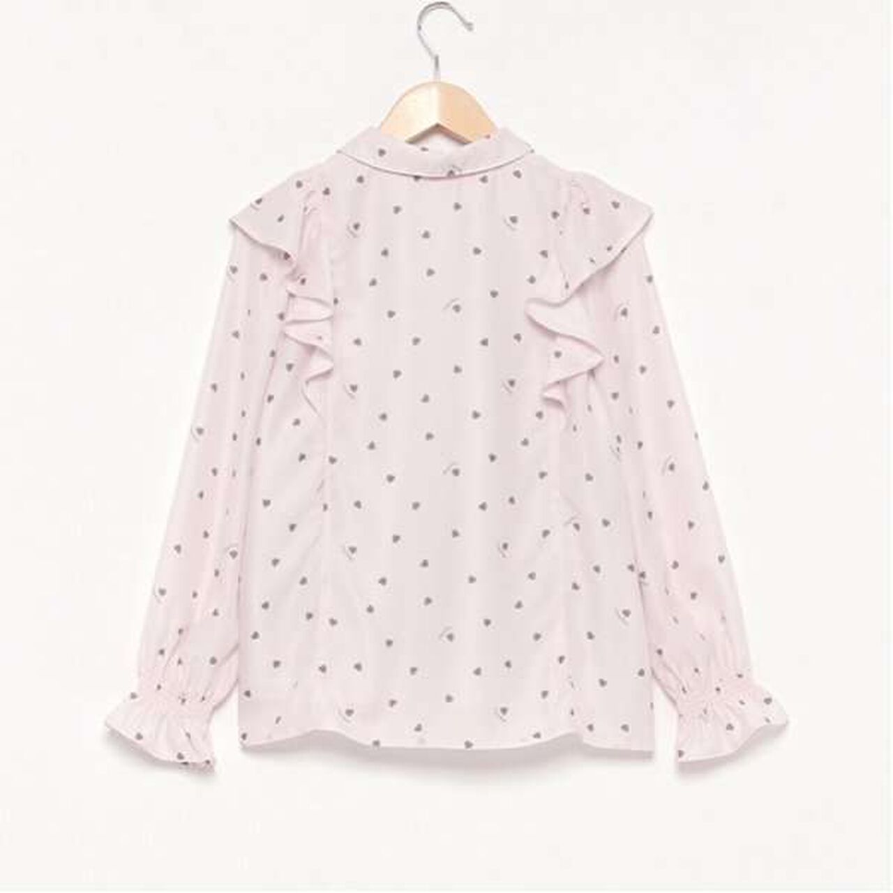 Frill Blouse with Bow Tie and Heart Pattern,Off white, large image number 1