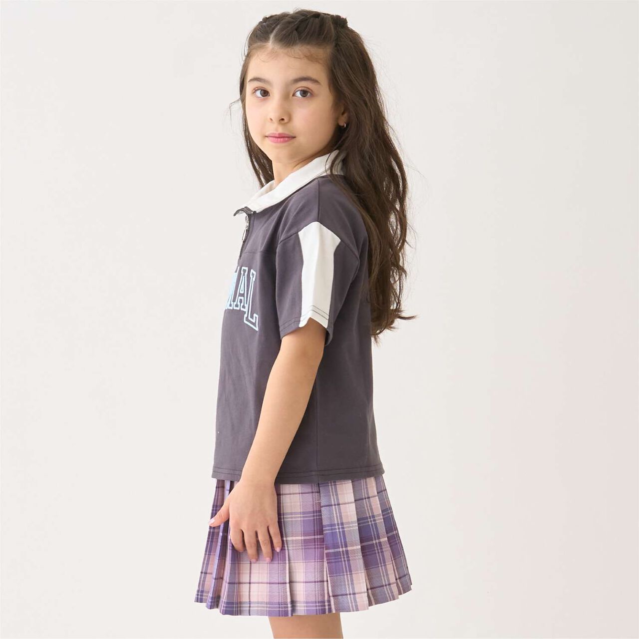 Half-Zip Loose Short Sleeve T-Shirt,Smoke white, large image number 2
