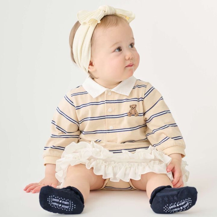 Link Stripe Pattern Long-Sleeve Romper,Navy, medium image number 2