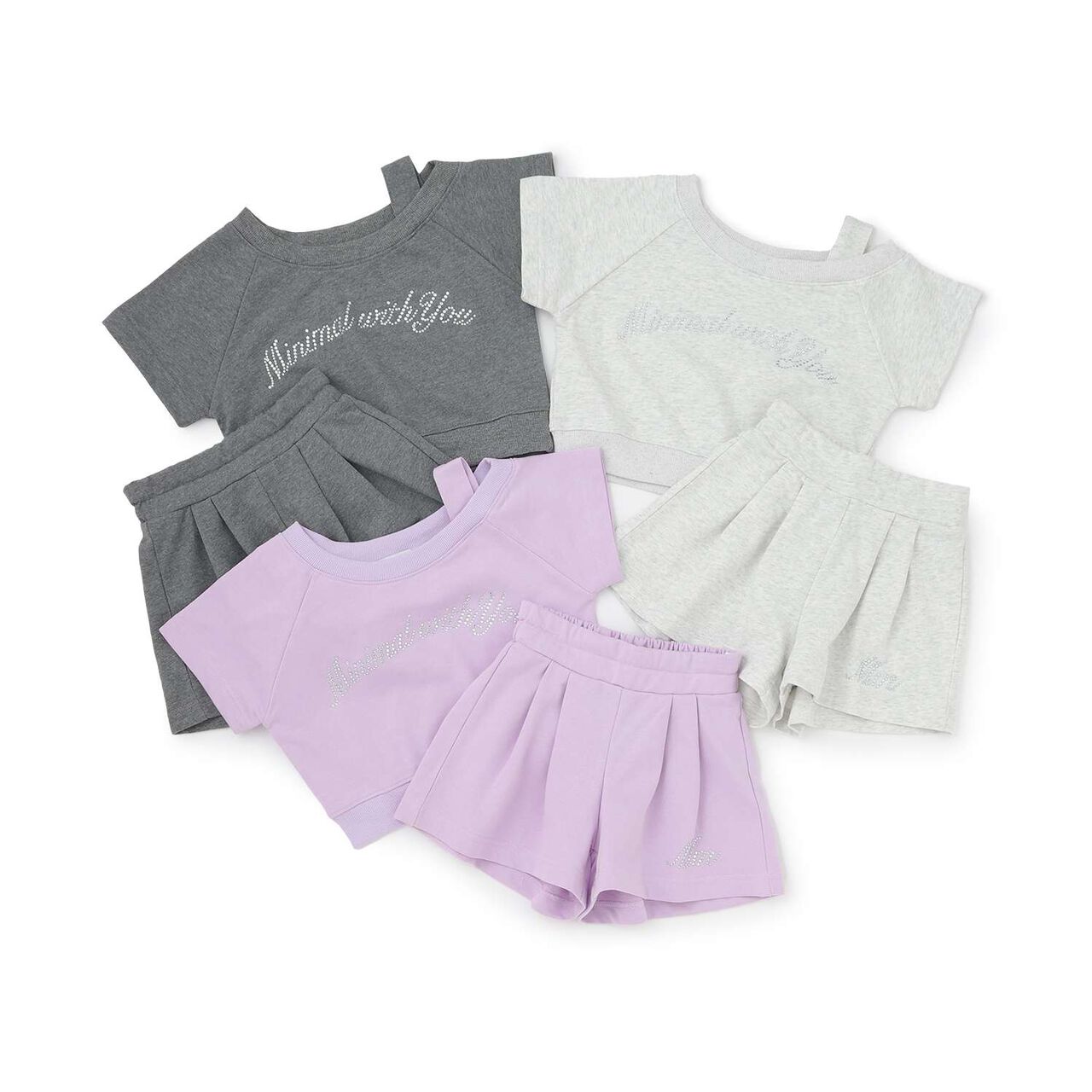 Rhinestone Logo One-Shoulder T-Shirt Outfit Set,Lavender, large image number 22