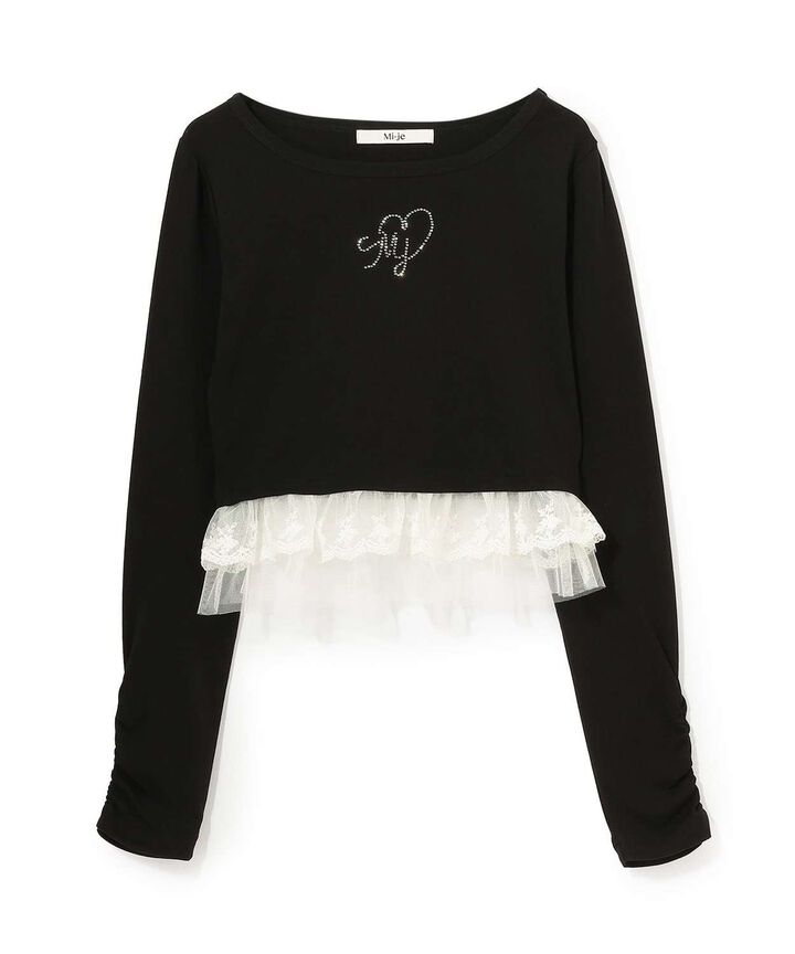 Hem Frill Rhinestone T-Shirt [Korean Fashion],Pink, medium image number 8