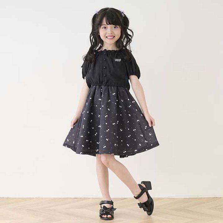 Blouse & Cherry Pattern Camisole One-Piece Dress Set,Black, medium image number 0