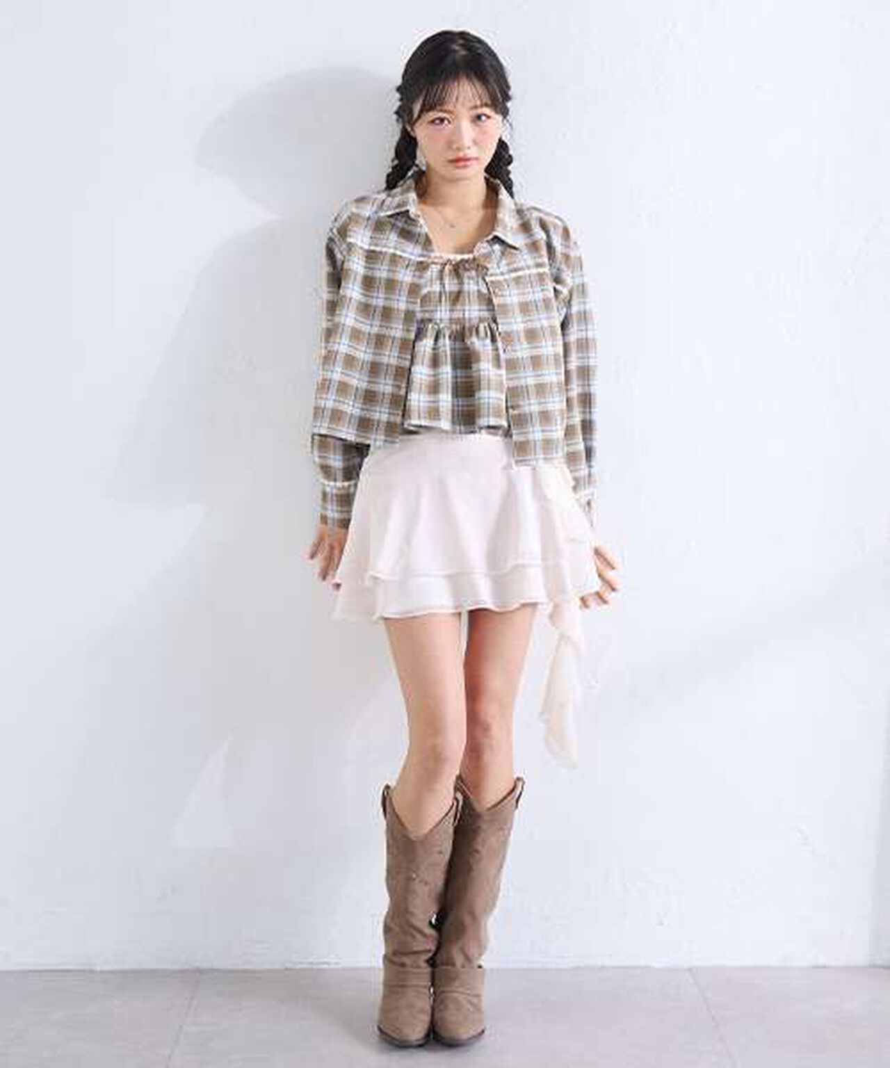 Checkered Shirt & Bustier Set,Pink, large image number 4