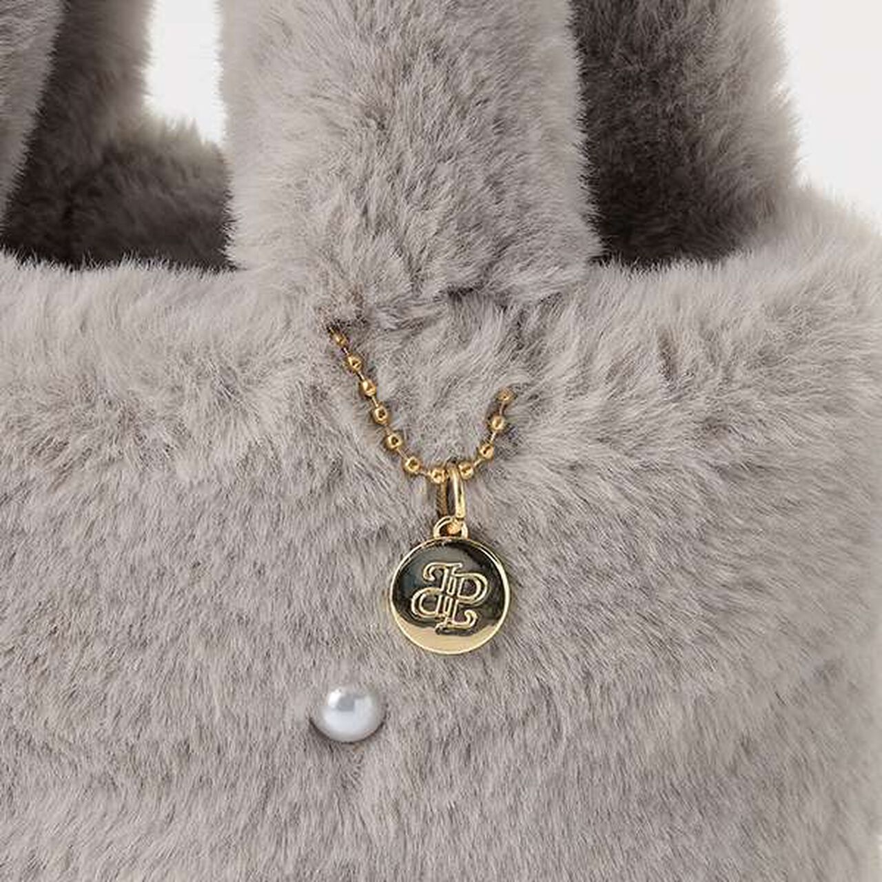 Pearl-Embellished Faux Fur Bag,Light pink, large image number 2