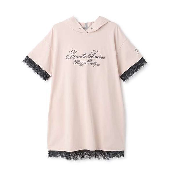 [Cool Touch] Lace Trim Parka Mini One-Piece Dress,Pink, medium image number 3