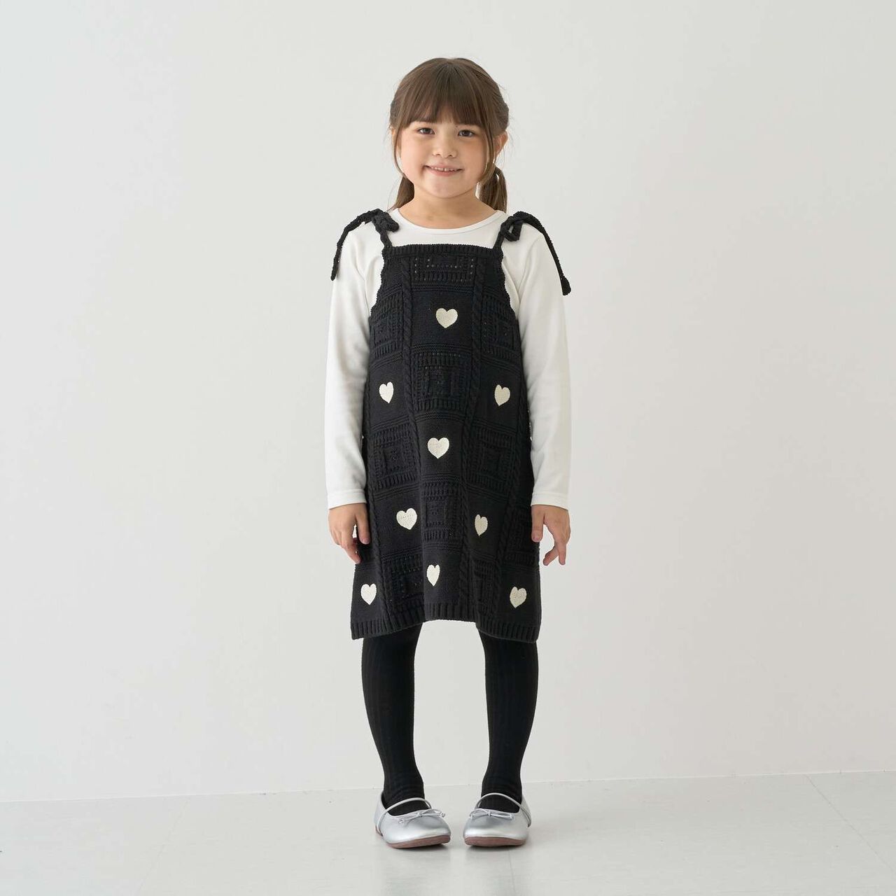 [Machine Washable] Black Crochet-Style Knit Docking One-Piece Dress,Black, large image number 0