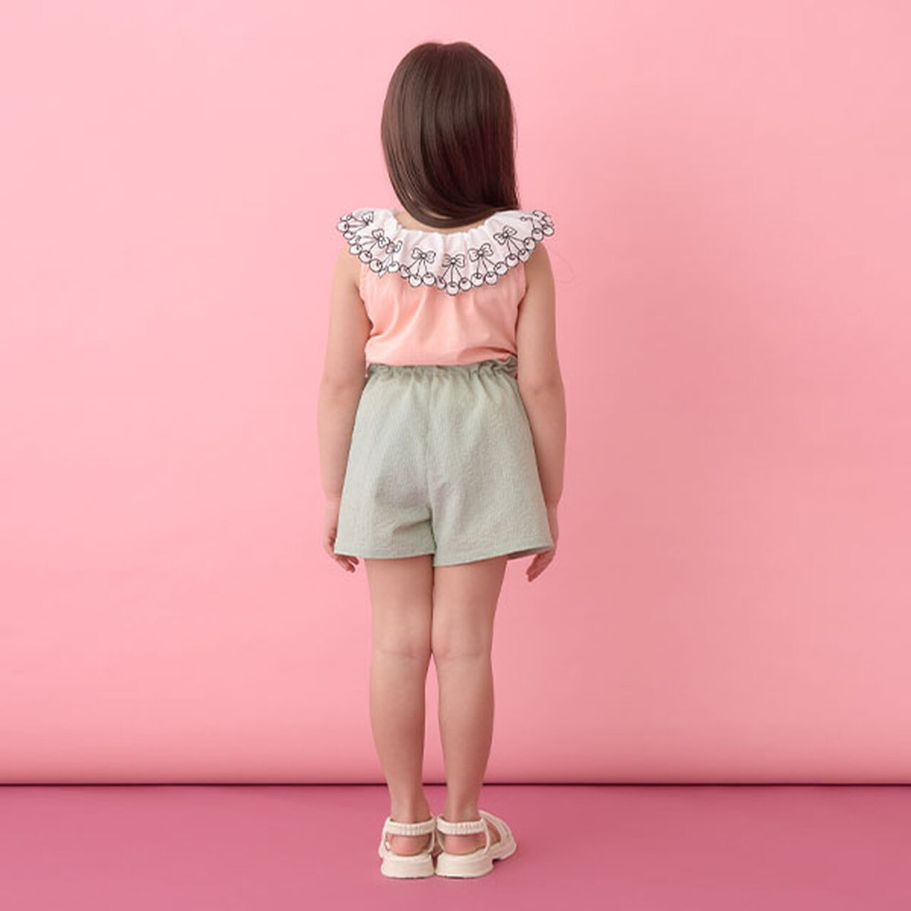 [Soft Cotton] Cherry Lace Collar Top,Light orange, large image number 5