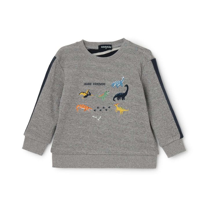 [Restock] Dinosaur Embroidery Sleeve Line Long-Sleeve T-Shirt,Gray, medium image number 0