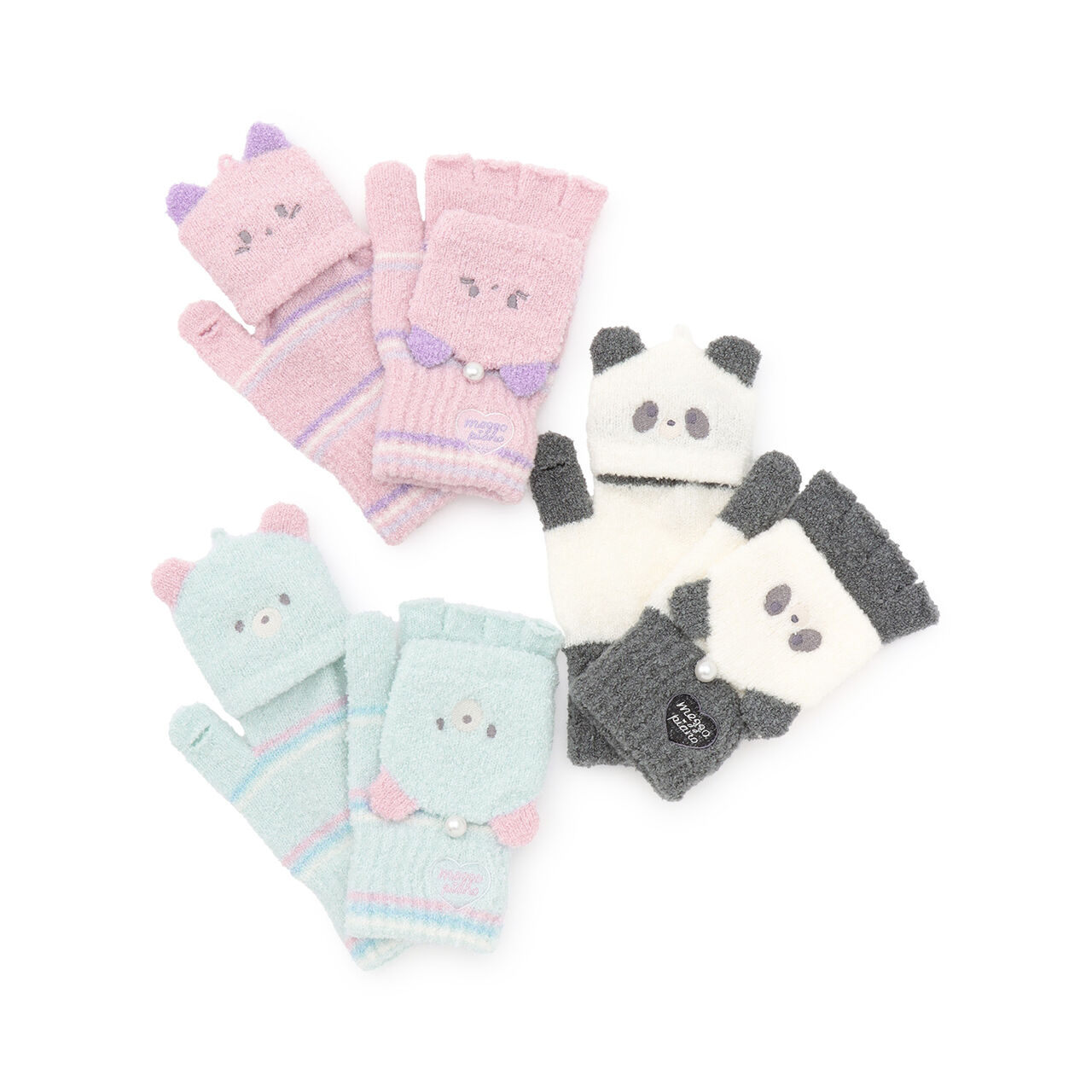 Animal Face Marshmallow Knit Gloves,Light pink, large image number 6