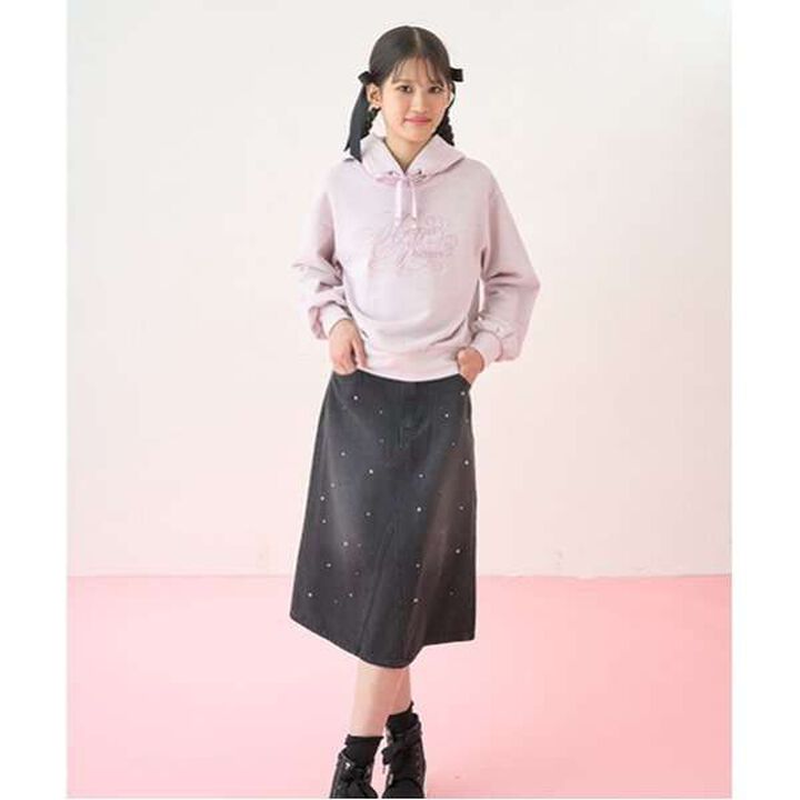 Pearl & Rhinestone Denim Midi Skirt,Black, medium image number 6