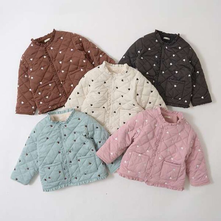 Collarless Heart Embroidered Blouson,Ivory, medium image number 1