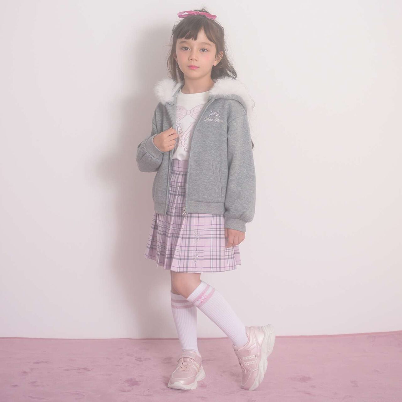 Checkered Pleated Skirt-Pants,Blue, large image number 3