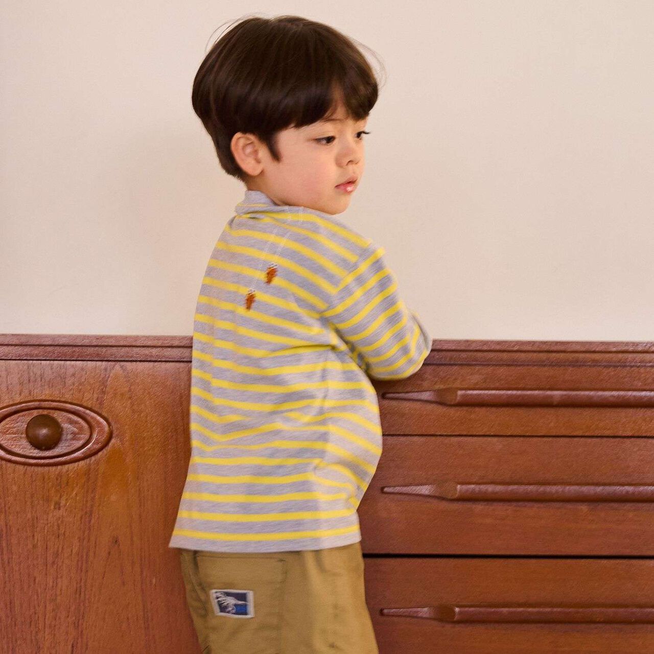 Insect Stripe Pattern Long-Sleeve T-Shirt with Pocket,Navy, large image number 1