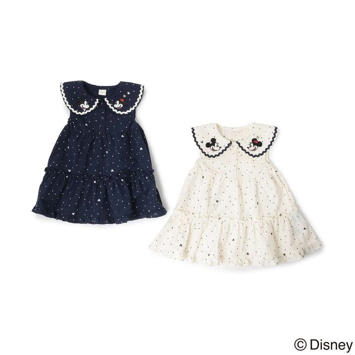 [Disney] Collar Embroidered Tiered One-Piece Dress,Navy, medium image number 9