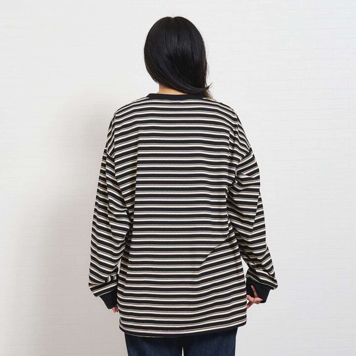 [Matching with Dad Outfit] Assorted Stripe Wide Long Sleeve T-Shirt,Black, medium image number 7