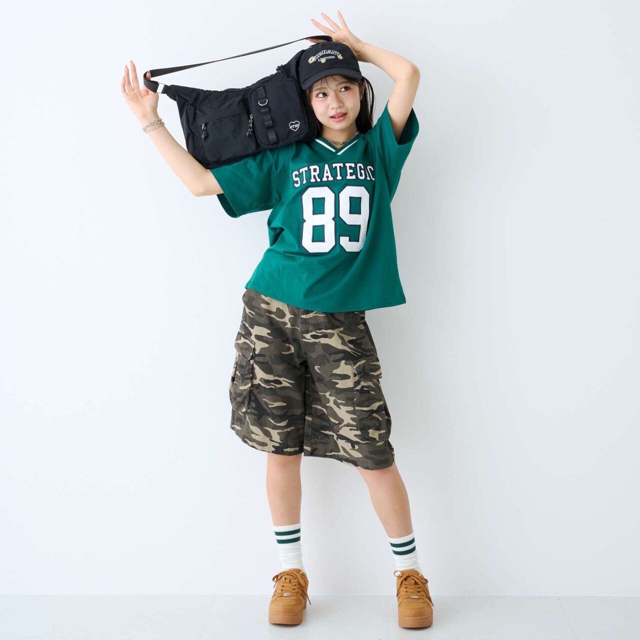 [LTXC] Double Pocket Nylon Shoulder Bag,Black, large image number 1